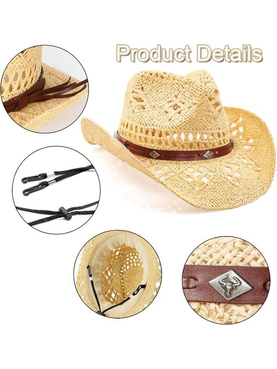 Women\'s Beige Brown Calf Head Cowgirl Classical Wide with Shapeable Brim main image 6